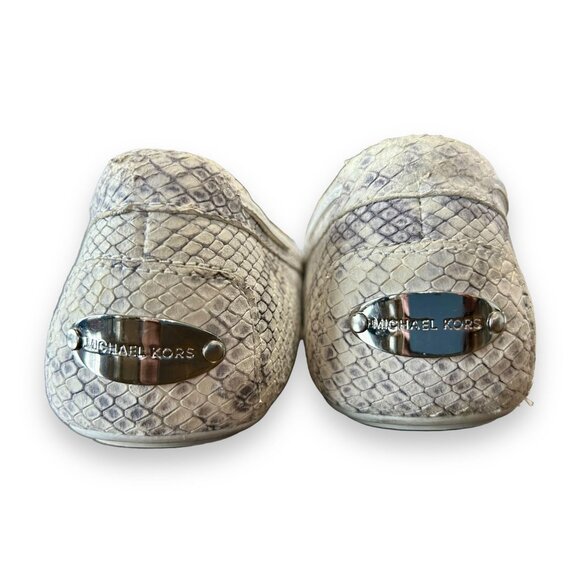 Michael Kors White Gray Snake Print Leather Loafers slip on bow - Picture 4 of 9